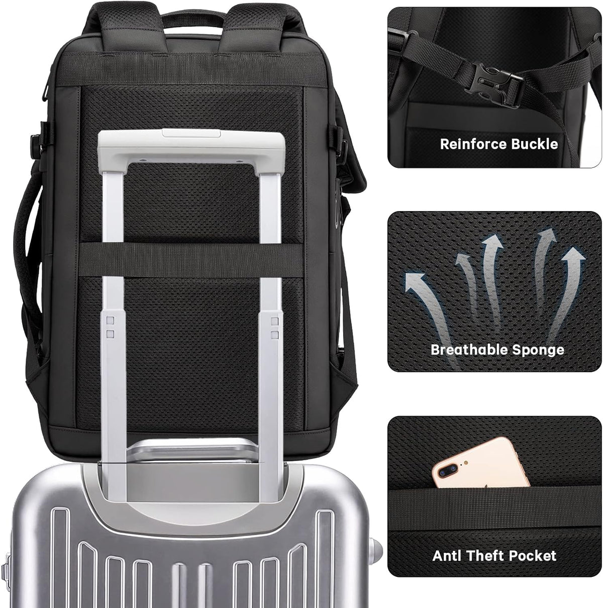 Expandable 26–45L Waterproof Travel Backpack with Laptop Sleeve & Duffle Carry