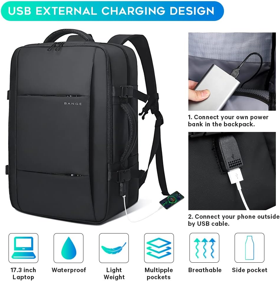 Expandable 26–45L Waterproof Travel Backpack with Laptop Sleeve & Duffle Carry