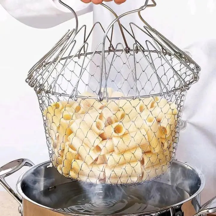Expandable Stainless Steel Sieve Basket for Frying & Draining