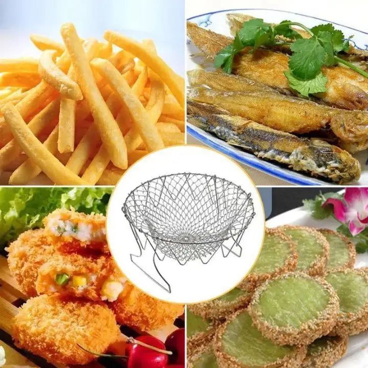 Expandable Stainless Steel Sieve Basket for Frying & Draining