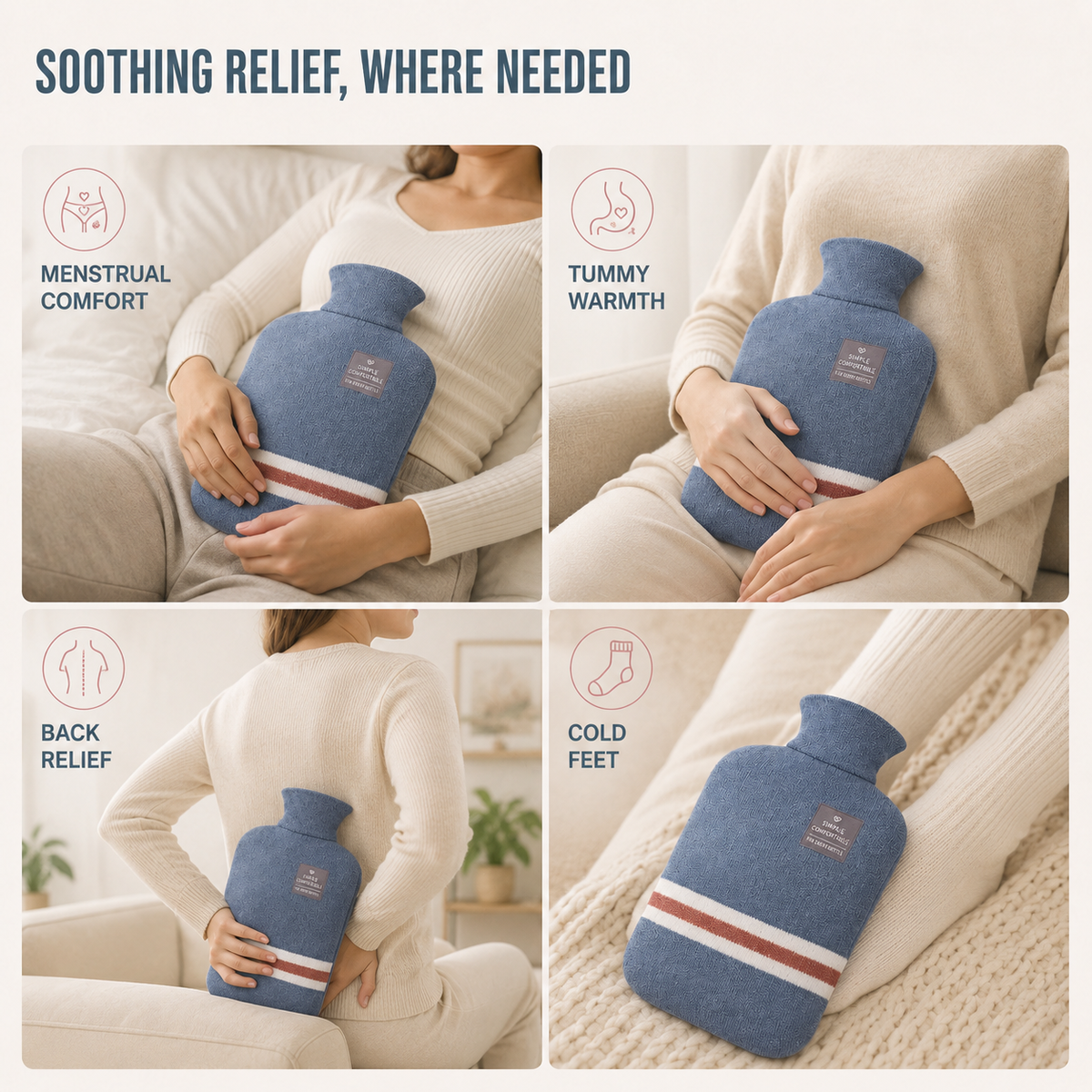 Extra Large Hot Water Bottle, 2-Litre PVC With Soft Knit Cover
