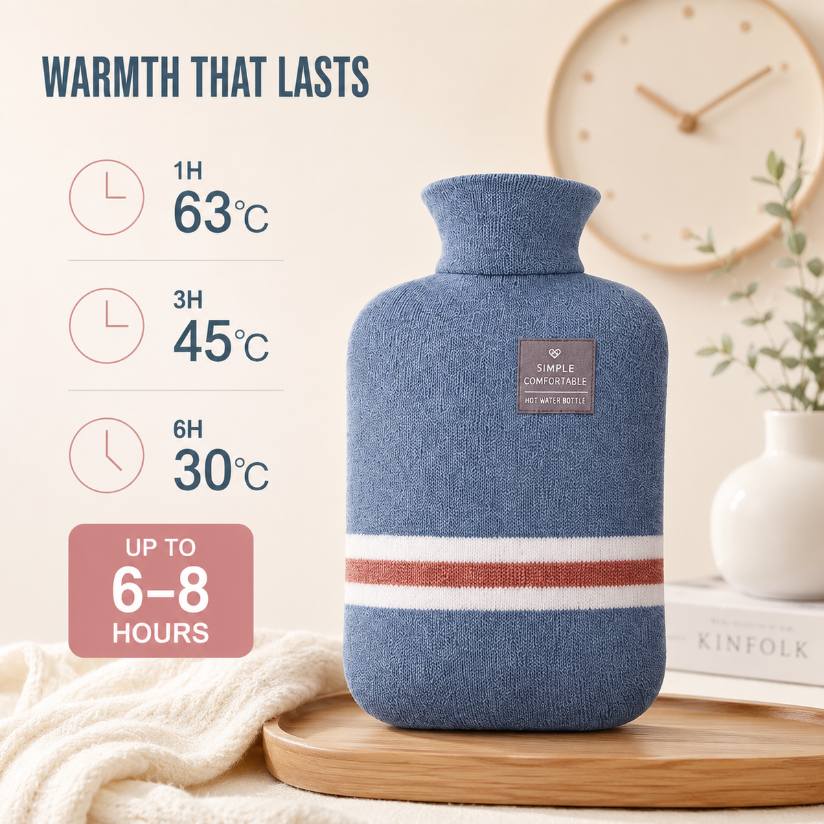 Extra Large Hot Water Bottle, 2-Litre PVC With Soft Knit Cover