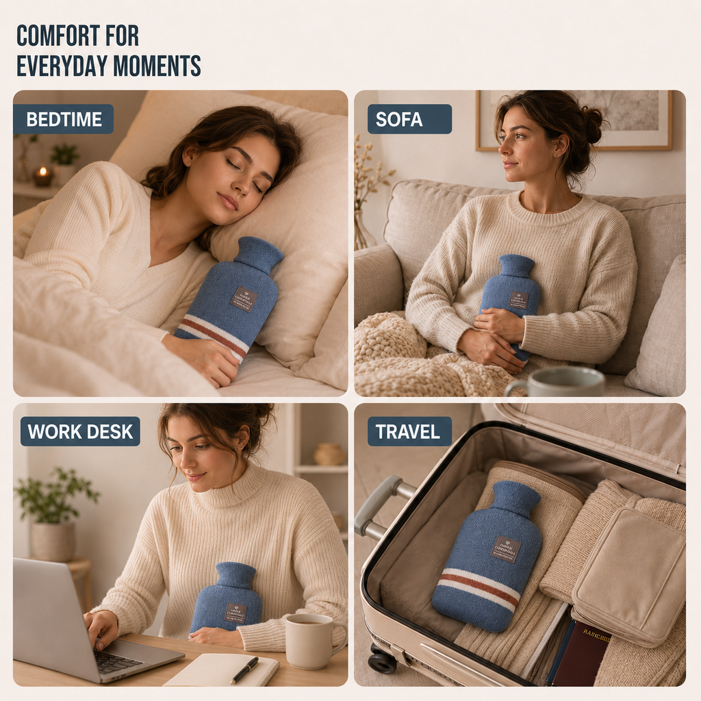 Extra Large Hot Water Bottle, 2-Litre PVC With Soft Knit Cover
