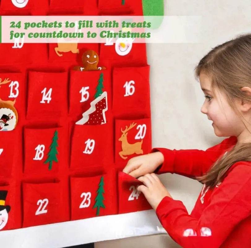 Felt Advent Calendar Christmas Tree Wall Hanging with Santa Claus Ornaments