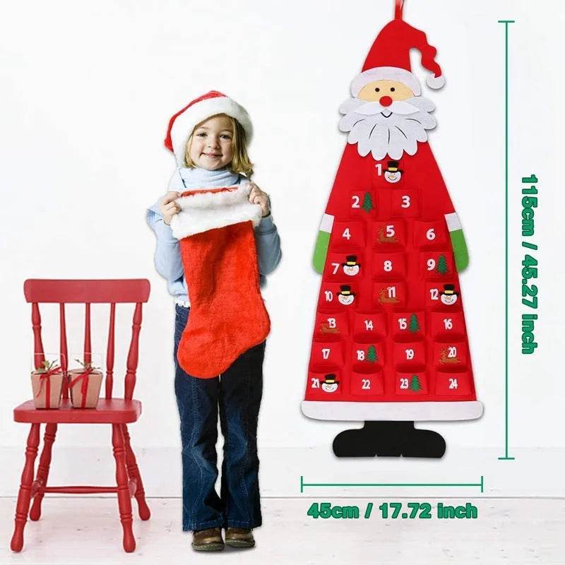Felt Advent Calendar Christmas Tree Wall Hanging with Santa Claus Ornaments