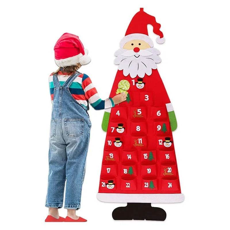 Felt Advent Calendar Christmas Tree Wall Hanging with Santa Claus Ornaments