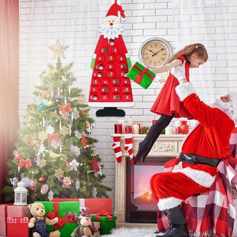 Felt Advent Calendar Christmas Tree Wall Hanging with Santa Claus Ornaments