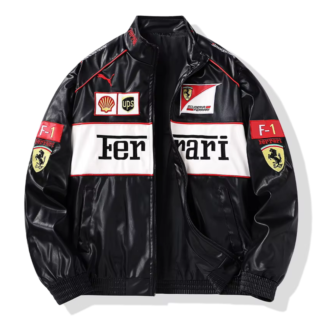 Ferrari Vintage Racing Leather Jacket – Unisex – Retro (Oversize)