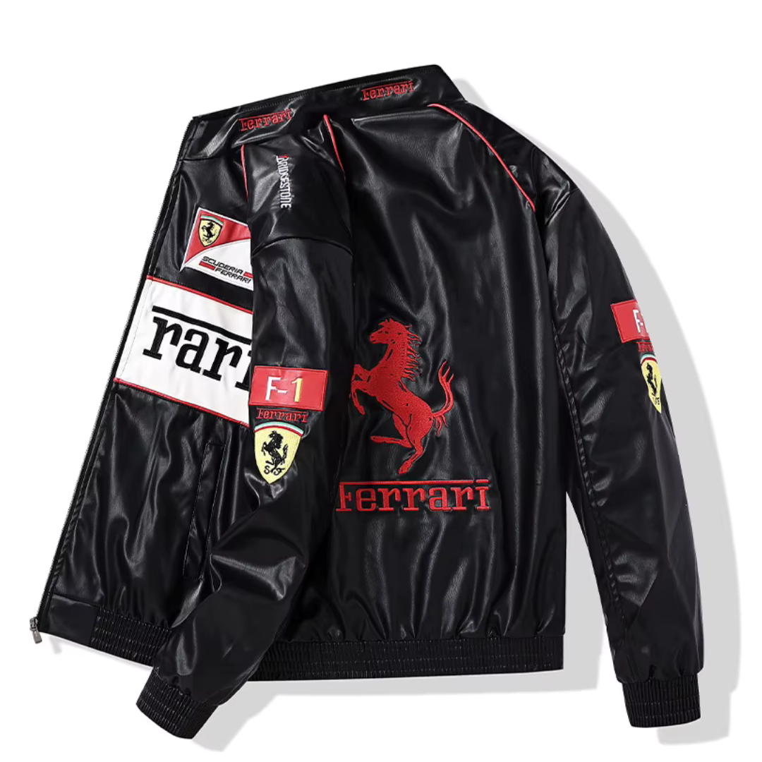 Ferrari Vintage Racing Leather Jacket – Unisex – Retro (Oversize)