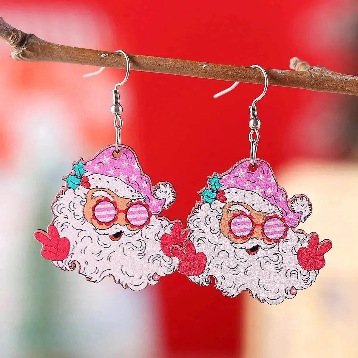 Festive Santa Claus Wooden Earrings