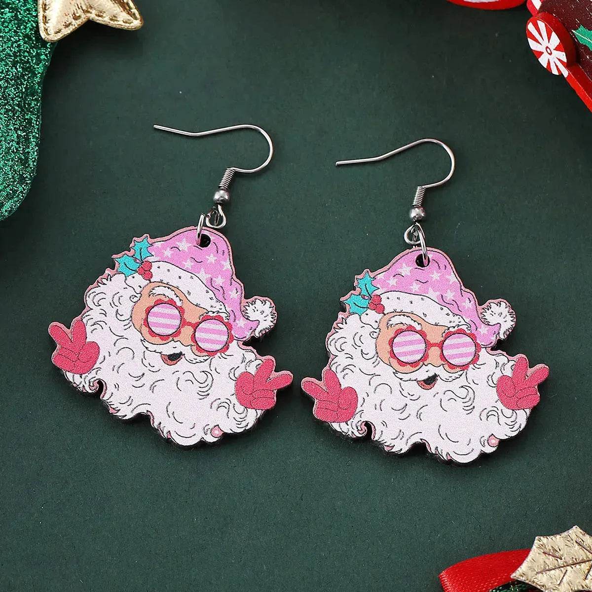 Festive Santa Claus Wooden Earrings
