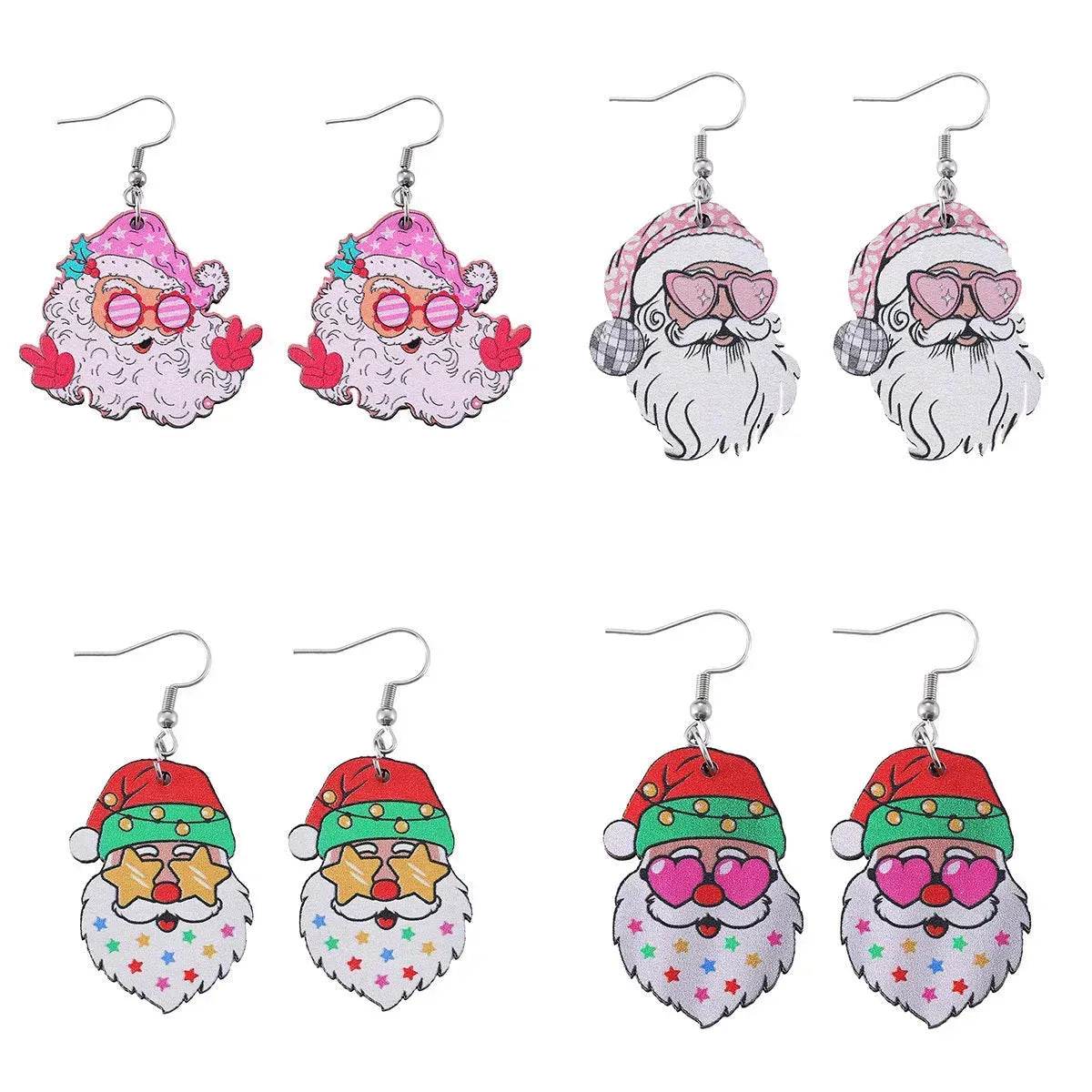 Festive Santa Claus Wooden Earrings