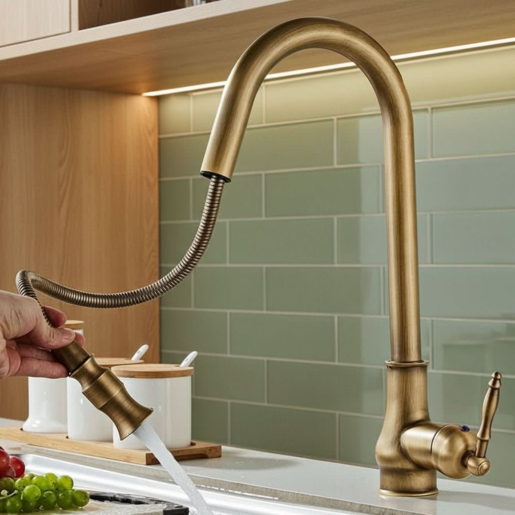 FLEXTAP – Pull Out Kitchen Tap Antique Style High Arc Sink Mixer