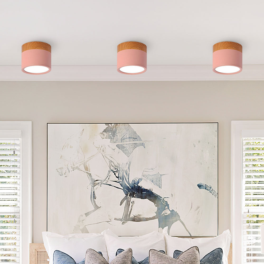 Flush Ceiling Light with Pink Wood Finish