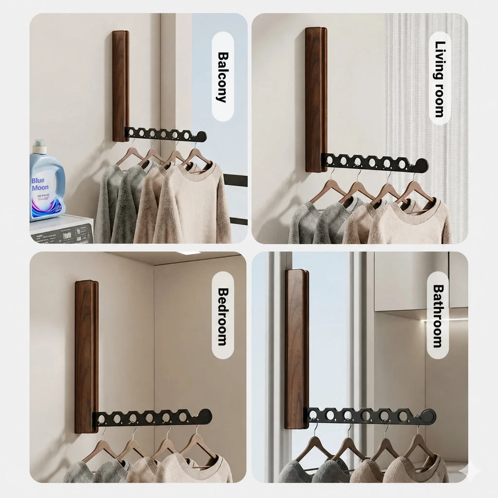 Foldable Wall-Mounted Clothes Rack, Space-Saving Hanging Storage