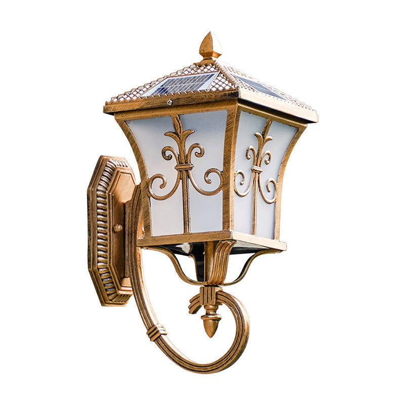 Frosted Glass Curved Lantern Wall Light – Traditional Terrace Solar LED Wall Lamp