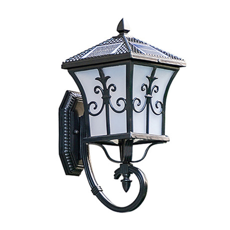 Frosted Glass Curved Lantern Wall Light – Traditional Terrace Solar LED Wall Lamp