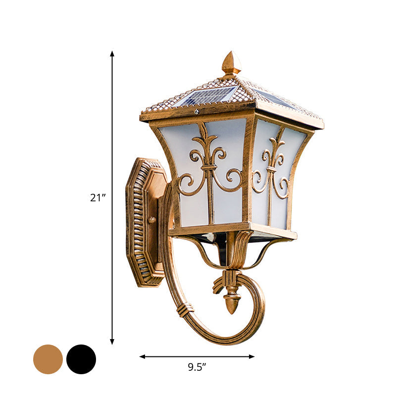 Frosted Glass Curved Lantern Wall Light – Traditional Terrace Solar LED Wall Lamp