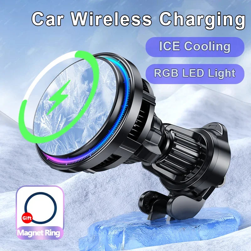 FrozzCharge Magnetic Car Charger – 15W Wireless Charging with Active Cooling & RGB Light