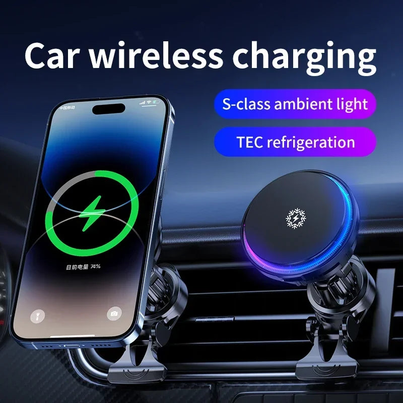 FrozzCharge Magnetic Car Charger – 15W Wireless Charging with Active Cooling & RGB Light