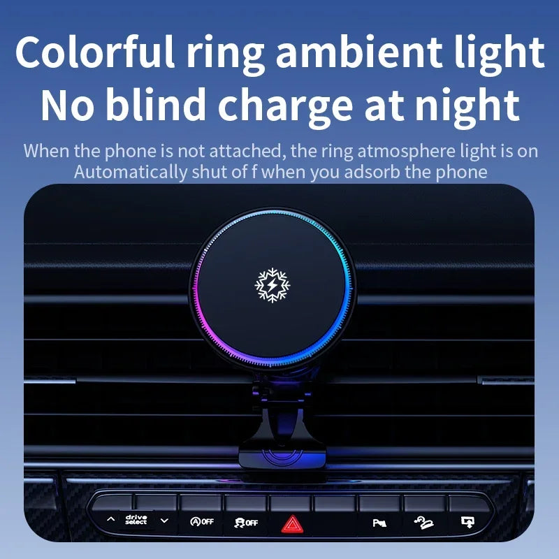 FrozzCharge Magnetic Car Charger – 15W Wireless Charging with Active Cooling & RGB Light