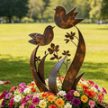 Garden Stake | Bird & Flower Silhouette | Weathered Iron Finish