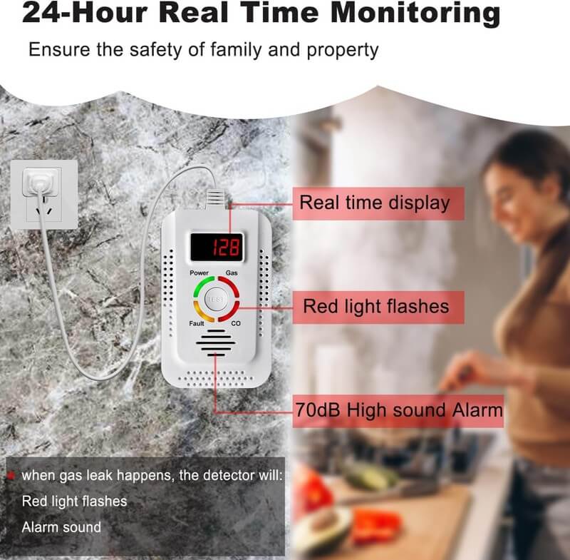 Gas Leak and Carbon Monoxide Detector Alarm for Home