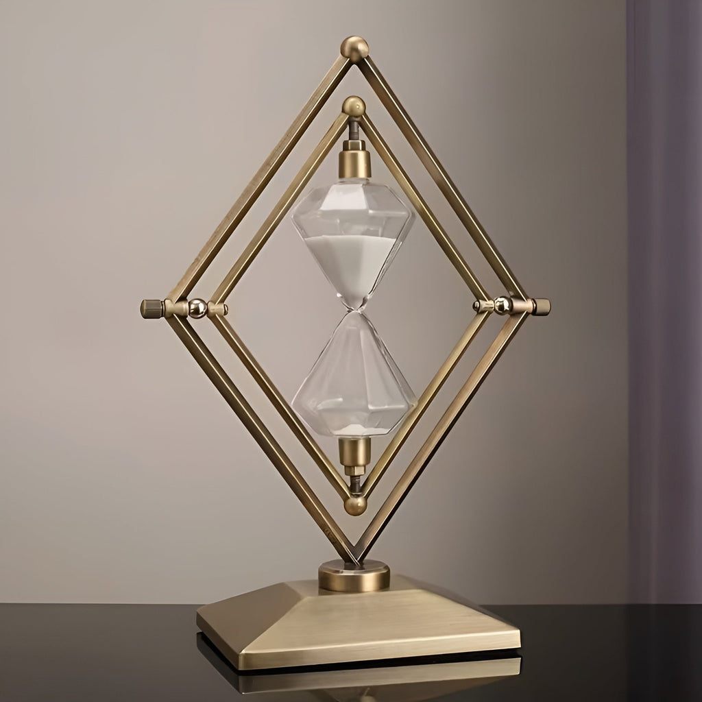 Geometric Metal Frame Hourglass – Meditation Timer with White Sand