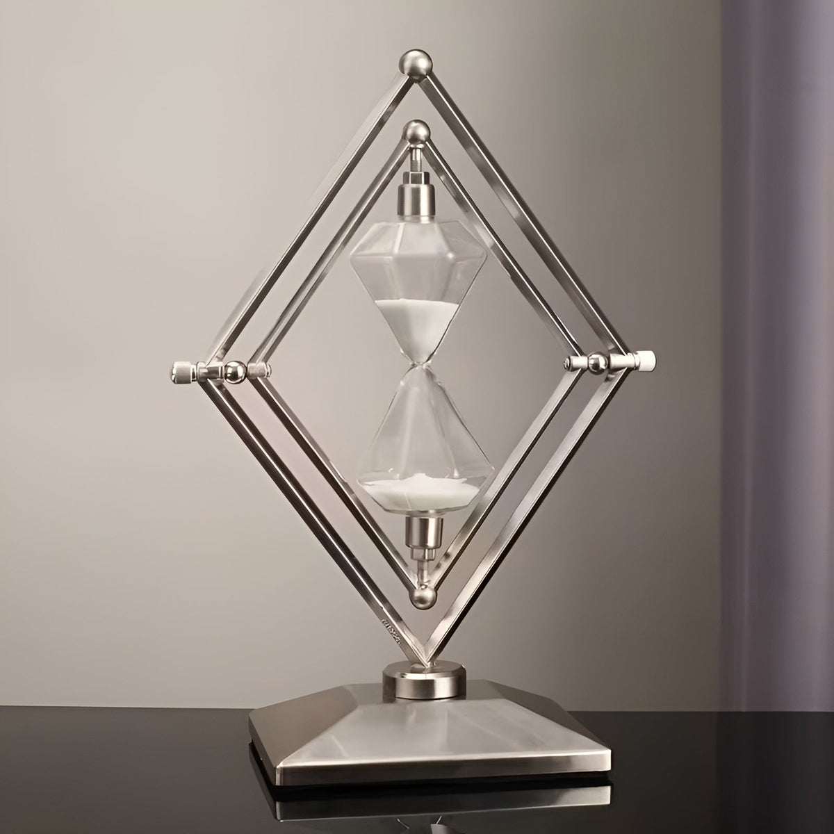 Geometric Metal Frame Hourglass – Meditation Timer with White Sand