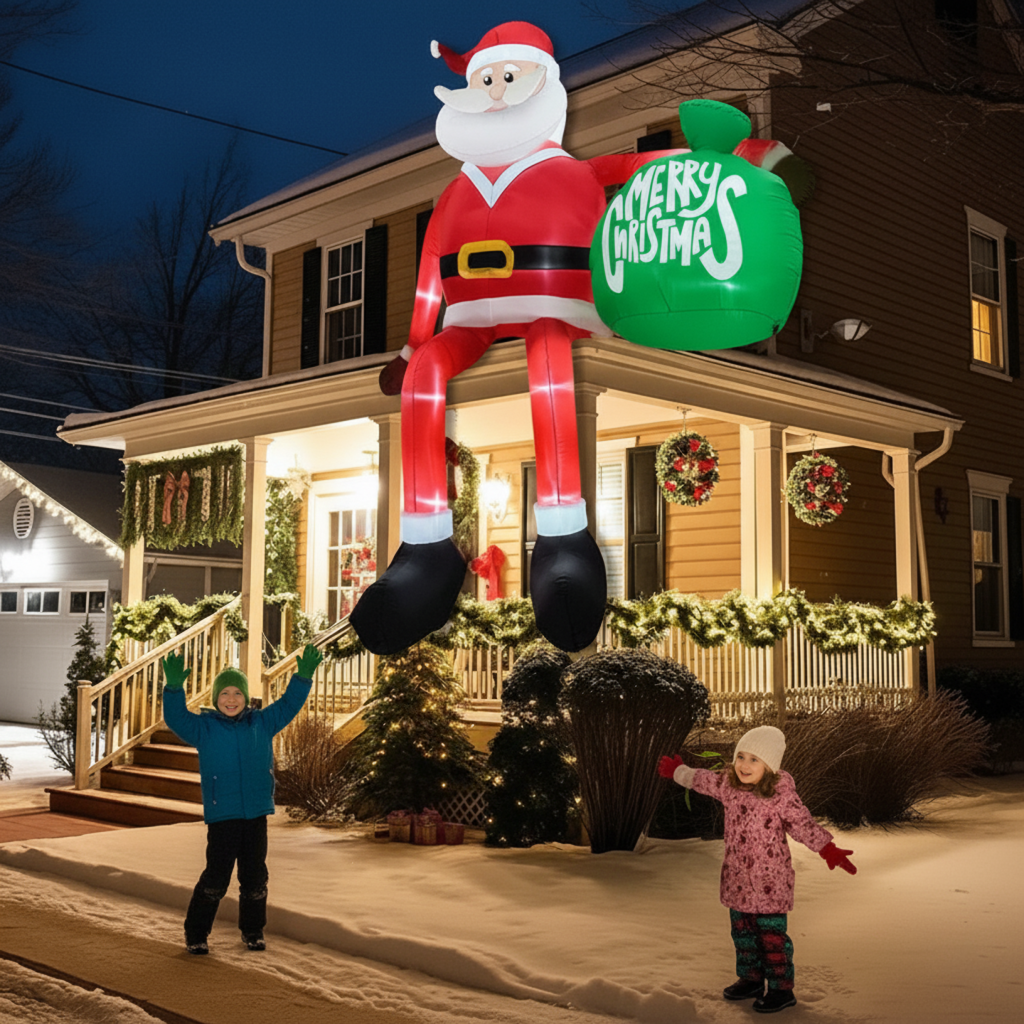 Boneroshop | Giant 2.44 m LED Inflatable Climbing Santa | Premium, Waterproof Outdoor Christmas Decor