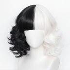Girls' Halloween costume, black and white Dalmatian spot dress with cape, polyester, feather mask and two-tone wig to ch