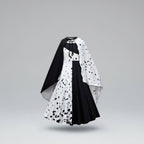 Girls' Halloween costume, black and white Dalmatian spot dress with cape, polyester, feather mask and two-tone wig to ch