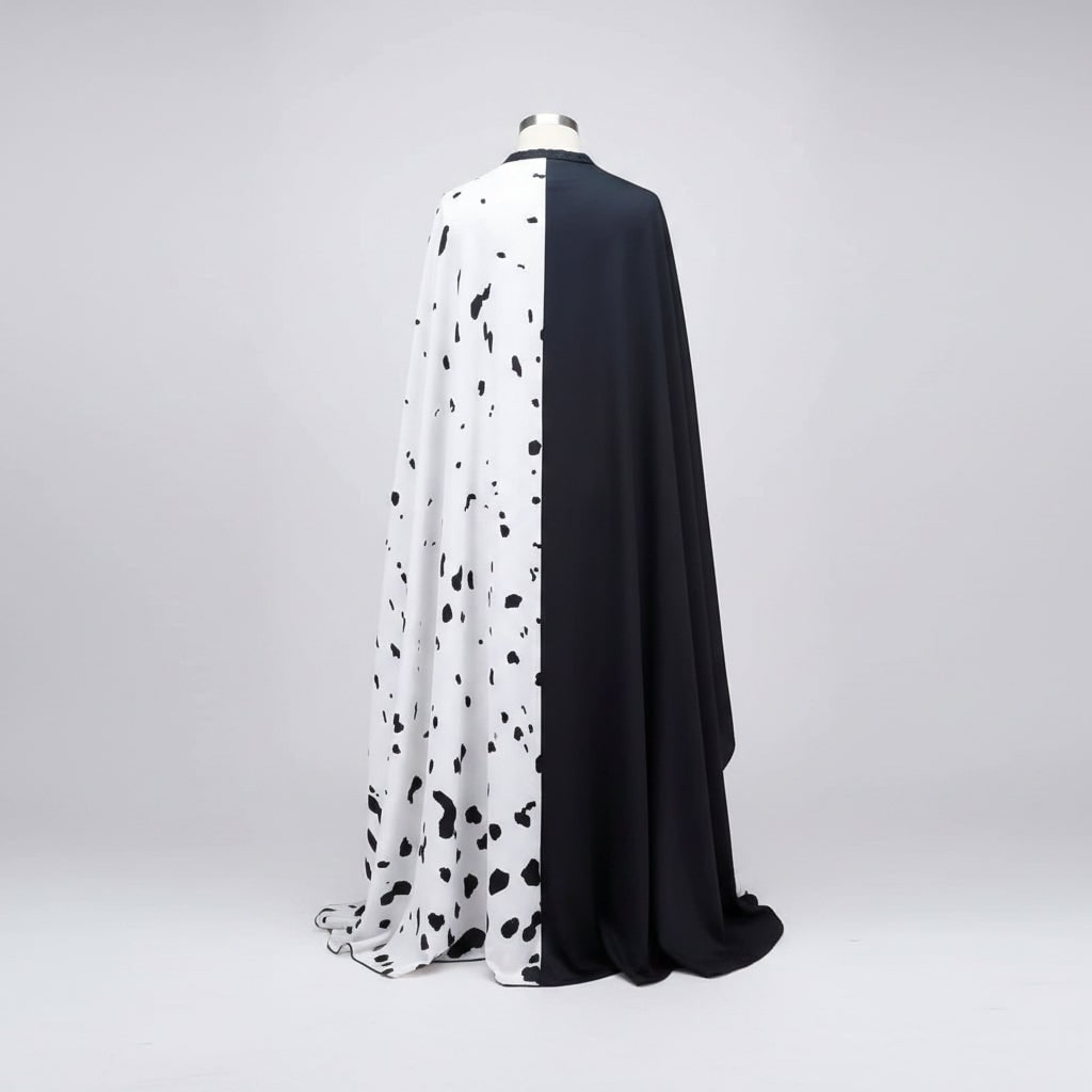 Girls' Halloween costume, black and white Dalmatian spot dress with cape, polyester, feather mask and two-tone wig to ch
