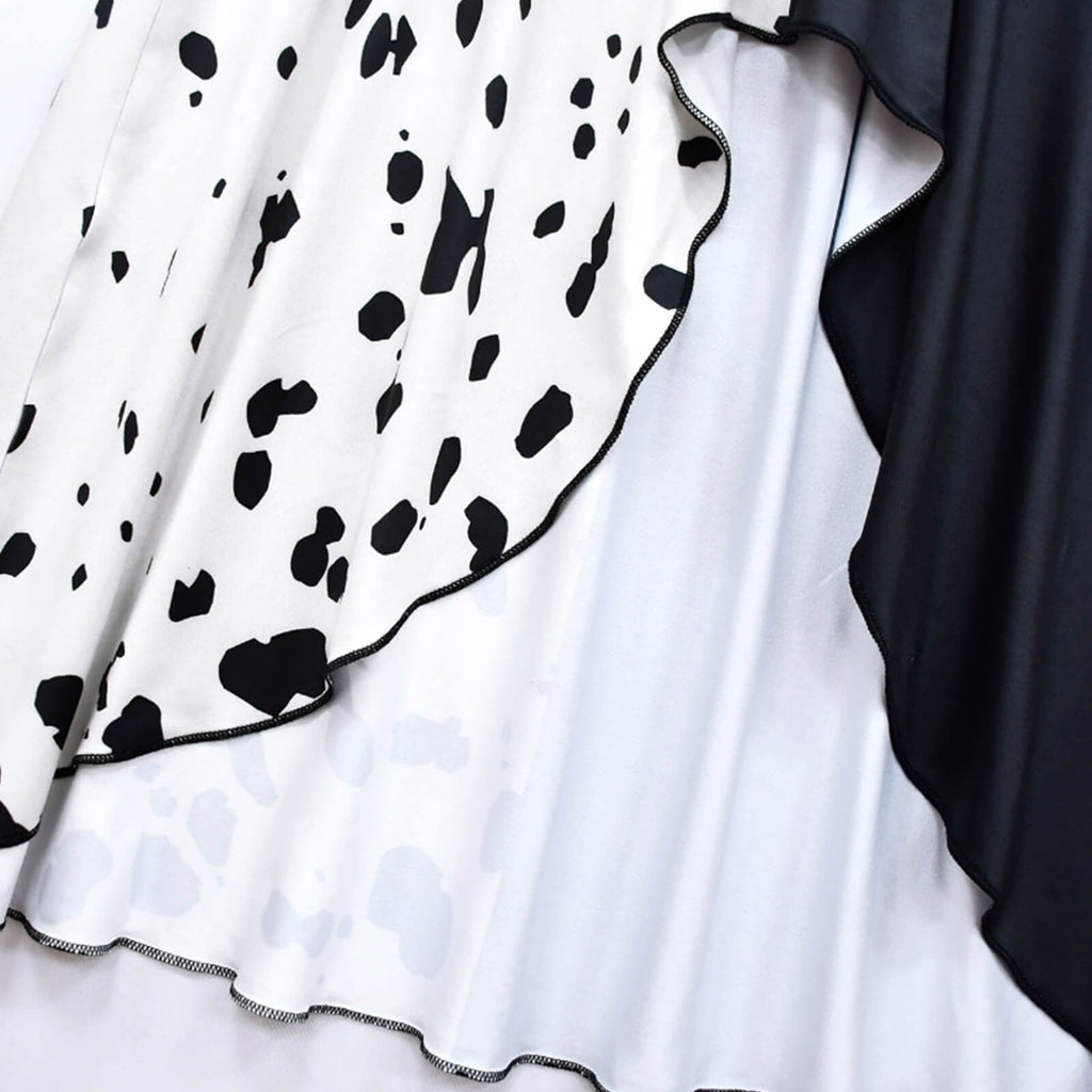 Girls' Halloween costume, black and white Dalmatian spot dress with cape, polyester, feather mask and two-tone wig to ch