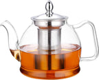 Glass Teapot with Removable Infuser | 1 Litre Borosilicate Glass, Non-Drip Spout | Blooming & Loose Leaf Tea Brewer