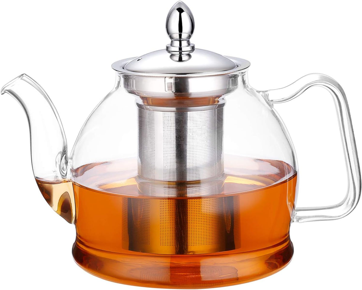 Glass Teapot with Removable Infuser | 1 Litre Borosilicate Glass, Non-Drip Spout | Blooming & Loose Leaf Tea Brewer