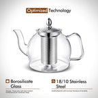 Glass Teapot with Removable Infuser | 1 Litre Borosilicate Glass, Non-Drip Spout | Blooming & Loose Leaf Tea Brewer