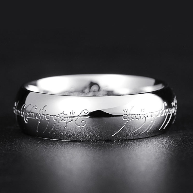Glow in the dark ring with engraved fantasy rune script nickel-free hypoallergenic light absorbing fashion ring band
