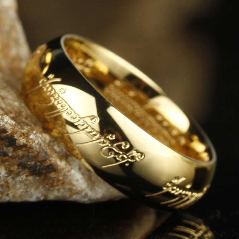 Glow in the dark ring with engraved fantasy rune script nickel-free hypoallergenic light absorbing fashion ring band
