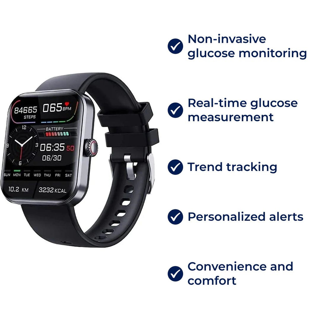 Glucowatch | Non-Invasive Blood Glucose Smartwatch – Real-Time Monitoring, Trend Tracking & Personalised Alerts Bonerosh