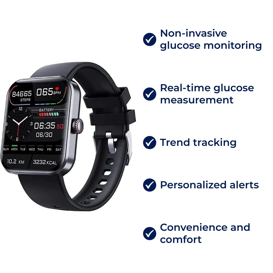 Glucowatch | Non-Invasive Blood Glucose Smartwatch – Real-Time Monitoring, Trend Tracking & Personalised Alerts Bonerosh
