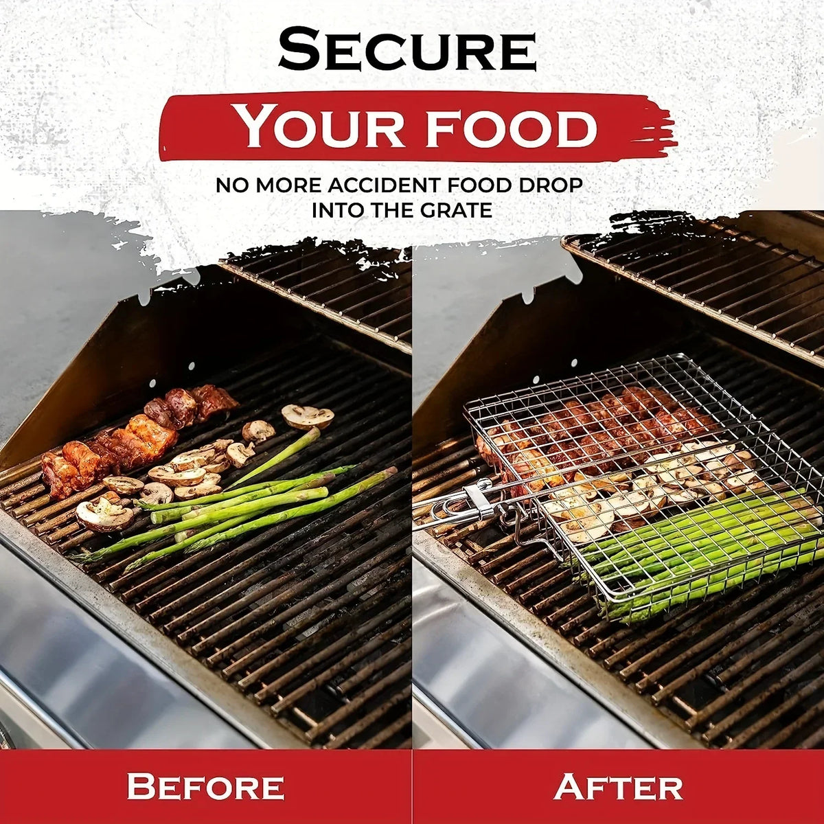 Grillaro Foldable BBQ Basket – Non-Stick Stainless Steel Grill Basket for Meat & Vegetables