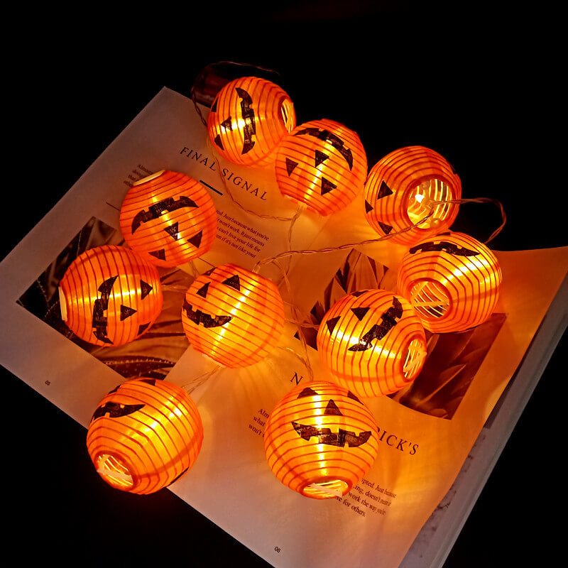 Halloween Pumpkin Lantern String Lights Outdoor Waterproof LED Decorative Jack-O-Lantern Light String for Porch Yard and
