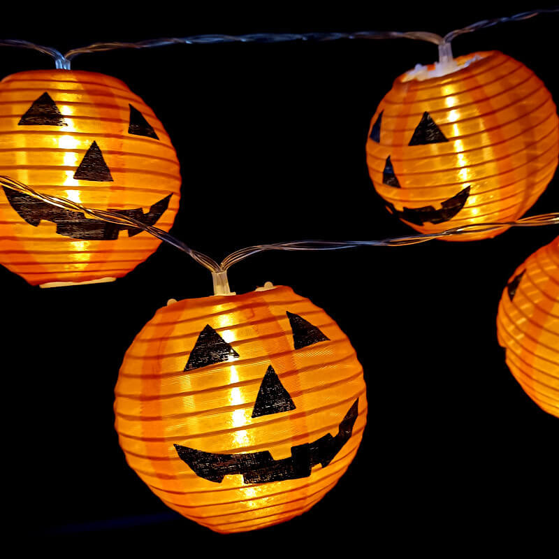 Halloween Pumpkin Lantern String Lights Outdoor Waterproof LED Decorative Jack-O-Lantern Light String for Porch Yard and
