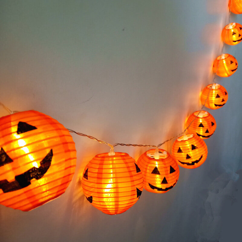 Halloween Pumpkin Lantern String Lights Outdoor Waterproof LED Decorative Jack-O-Lantern Light String for Porch Yard and