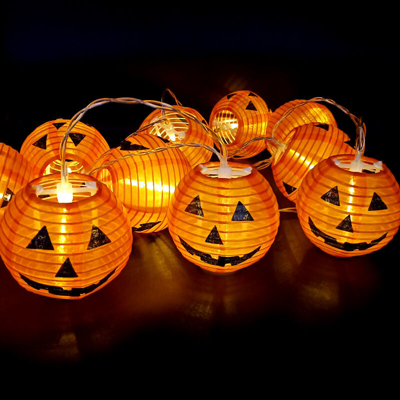 Halloween Pumpkin Lantern String Lights Outdoor Waterproof LED Decorative Jack-O-Lantern Light String for Porch Yard and