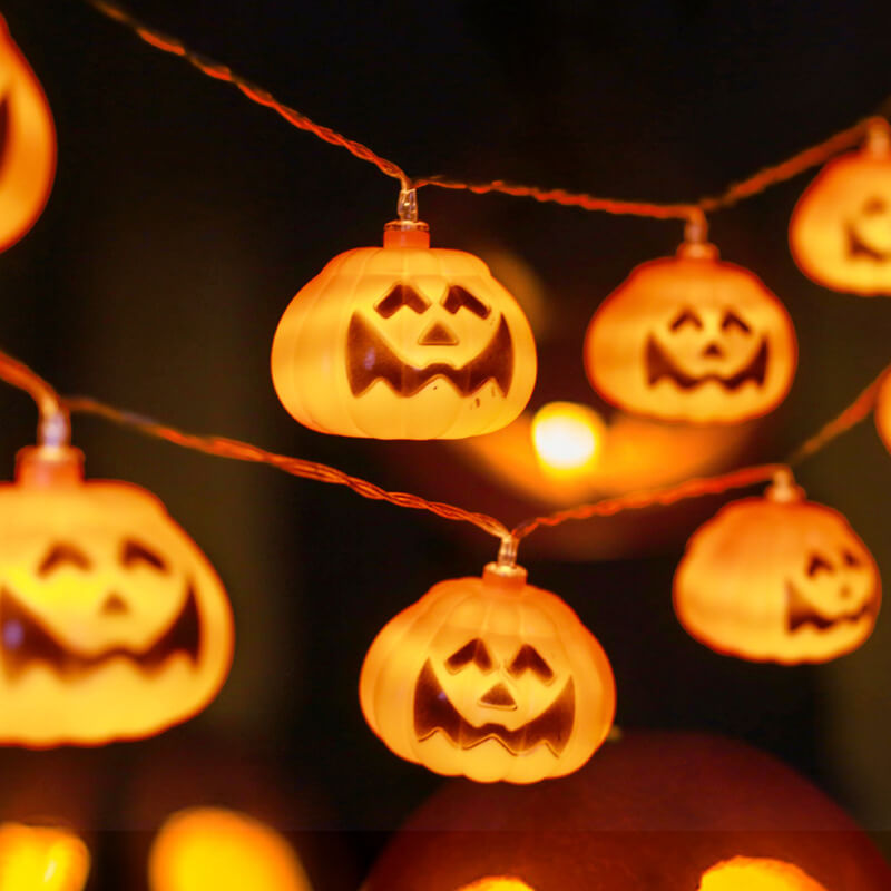 Halloween Pumpkin LED String Light Festive Carved Pumpkin Lanterns Plastic Decorative Lamp String for Party Garden and D