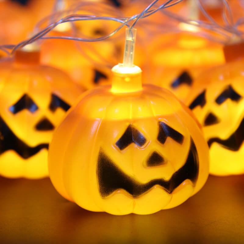 Halloween Pumpkin LED String Light Festive Carved Pumpkin Lanterns Plastic Decorative Lamp String for Party Garden and D
