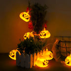 Halloween Pumpkin LED String Light Festive Carved Pumpkin Lanterns Plastic Decorative Lamp String for Party Garden and D