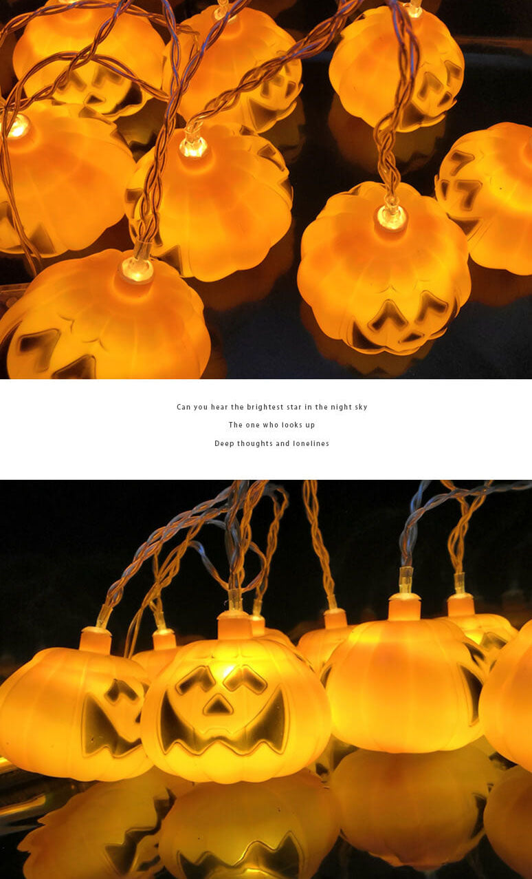 Halloween Pumpkin LED String Light Festive Carved Pumpkin Lanterns Plastic Decorative Lamp String for Party Garden and D